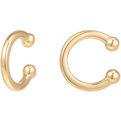 China Hiphop 925 Sterling Silver 14K Gold Plated Round Cubic Zirconia Huggie Ear Cuff Gold Glitter Stud Earrings For Women for sale