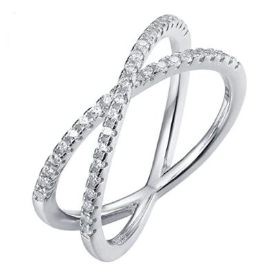 China Romantic 14K Gold Plated X Ring Simulated Diamond CZ Criss Cross Ring For Women for sale