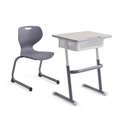 China Modern Gray School Desk And Plastic Plywood Chair Set Popular School Furniture for sale