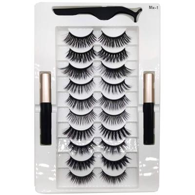 China Natural Long Ten Pairs Double Tube Magnetic Eyeliner Liquid Eyelashes Natural Set Custom Eyelashes Packaging Box for sale