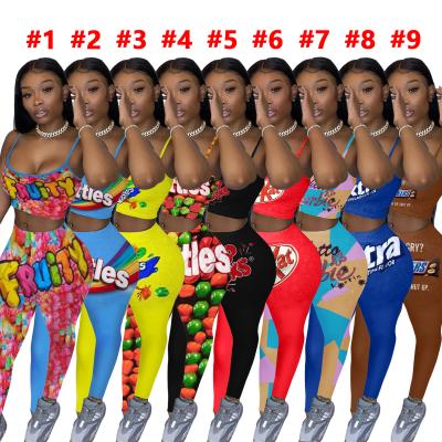 China 2020 Autumn fitness candy bowling booty snack yoga tight QUICK DRY sports plus size sexy sling long pants 2 pieces sets clothing for women for sale