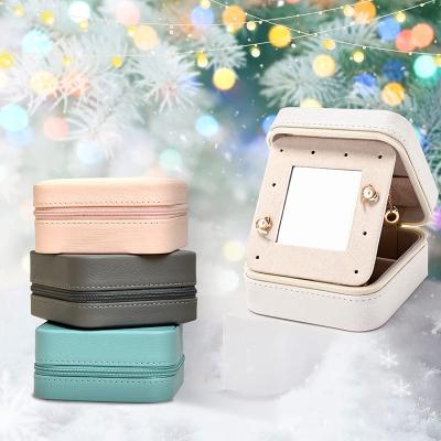 China Leather Jewelry Storage Custom Jewelry Case with Small Mirror Velvet Jewelry Organizer Jewelry Storage Box for Earrings Rings Necklaces for sale