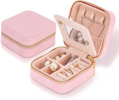 China Luxury Custom Jewelry Storage Travel Velvet Jewelry Box Jewelry Gifts Case For Women Girls Small Portable Organizer Boxes For Rings Earrings for sale