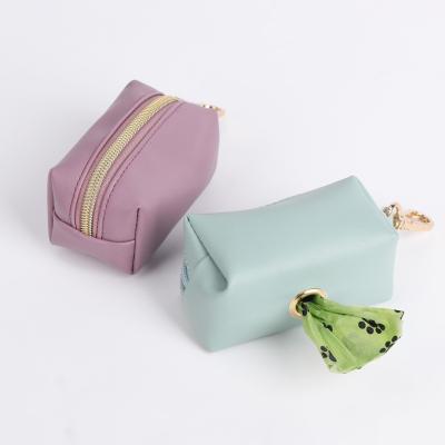 China Viable Custom Leather Pouch Bag Leather Logo Dog Poop Bag Holder Poop Bag Holder for sale