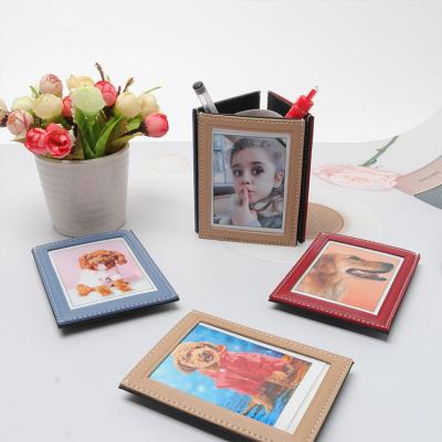 China Mini Portable Leather Picture Frame Custom Made Eco-Friendly High End In Small Red Leather Photo Frame For Travel Mini Leather Photo Frame for sale