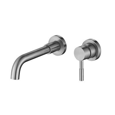 China Modern Nickel Brushed In Stainless Steel Wall Mounted Sink Basin Faucet Hot Cold Faucets for sale