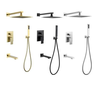 China Without Sliding Bar CE Certificate Luxury Black Hidden Bathroom Shower Faucet Rain Shower Set for sale