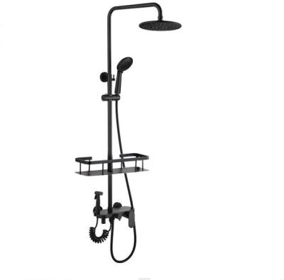 China With Slide Bar Amazon CE Hot Black Bathroom Faucet With Shelf SUS304 Rainfall Waterfall Shower Set for sale