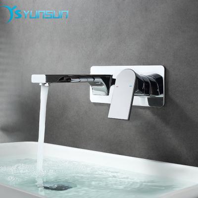 China Wall Mounted Chrome Basin Faucet Mixer Tap Modern Brass Bathroom Faucet Wall Mounted for sale