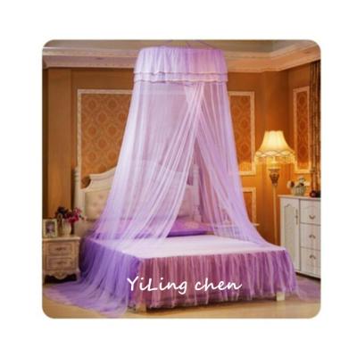 China Insecticide Treated Premium Double Lace Princess Pleated Tapered Circular Round Mosquito Nets With One Door For Queen King Sleeping Bed for sale