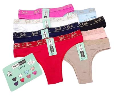 China Anti-static Brazilian Spandex Cotton Briefs Thongs Lingerie Hippie Women Underwear OEM Solid Core Thong for sale