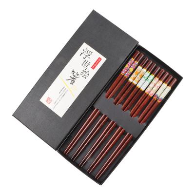 China Red Sandalwood Viable Plastic Colors Reusable Drop Japanese Style Five Five Pairs Gift Box Chopsticks for sale