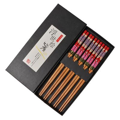 China Carp Reusable Reusable Red Cartoon Bamboo Chopsticks Premium Five Pairs Gift Box Tableware Sets Chopsticks for sale