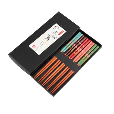 China Viable Reusable Flower Bamboo Chopsticks Colorful Five-color Japanese Style Five Pairs Gift Box Chopsticks for sale