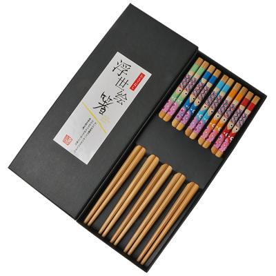 China Viable five colors fish colorful reusable bamboo chopsticks tablewareset five pairs gift box chopsticks for sale