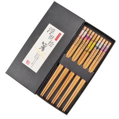 China Family Viable Bamboo Chopsticks Reusable Colorful Japanese Style Lovely Five Pairs Gift Box Chopsticks for sale