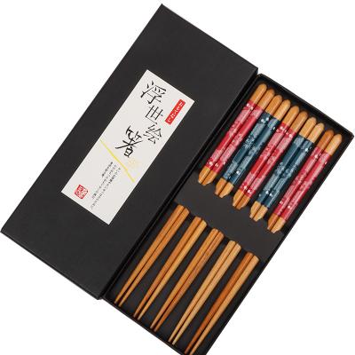 China Viable Design Beautiful Five Unique High Quality Wooden Chopsticks Pattern Pairs Gift Box Reusable Chopsticks for sale