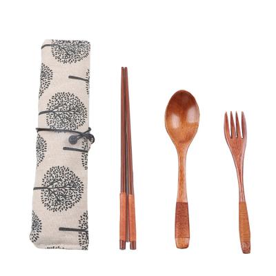 China Viable Wooden Chopsticks Forks And Spoons For Eating Exquisite Reusable For Camping Travel Office Cutlery Set for sale