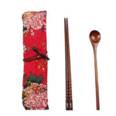 China Viable Reusable Wooden Spoon Chopsticks for Exquisite and Ambient Eating Mix to Cloth Carry Bag Cutlery Set for sale