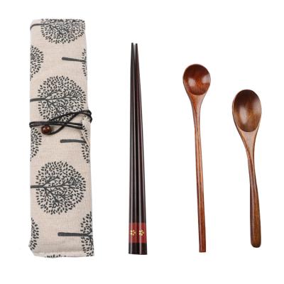 China Sustainable Wooden Chopsticks Spoon Reusable For Picnic Camping Travel Office Or Home Durable Convenient Cutlery Set for sale