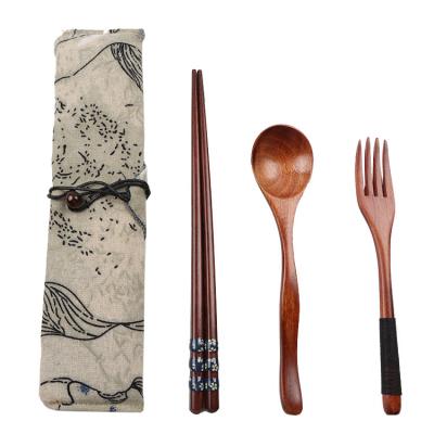 China Sustainable Reusable Wooden Chopsticks Spoon Fork Set Durable For Picnic Camping Travel Office Or Home Cutlery Set for sale