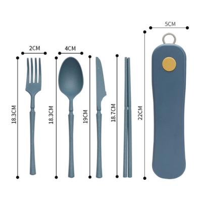 China Lightweight Portable Sustainable Blue 4-PC Rotary Box Flatware Set Biodegradable and Eco-friendly Tableware Supplies Made of Environmentally Friendly Wheat Straw Fiber for sale