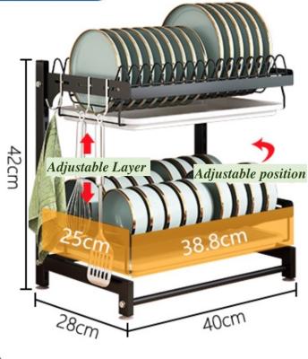 China Removable 400*280*420mm 2 Layer Dish Drying Rack / Carbon Steel Dish Drainer for sale