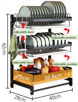 China Comprima o GV de aço inoxidável dos Kitchenwares de 400*280*620mm organizador da cremalheira de prato de 3 camadas à venda