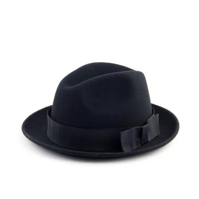 China 2021 Elegant Women's Fedora Hat Short Brim Felt Wool Gentleman Europe Striped Formal Hat for sale