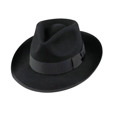 China Wool Wholesale Black Short Felt Hat Black Character LiHua Brim Grosgrain Classic Fedora Hat Ribbon for sale