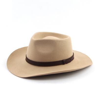 China Wholesale LiHua Unisex 100% Wool Felt Large Brim Leather Cowboy Hat Western Hat Men Customized Image Cowboy Hat for sale