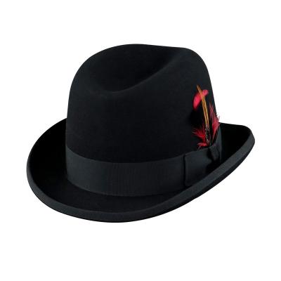 China LiHua Manufacturer Wool Felt Classical Design Striped Wool Felt Hamburg Black Hat for sale