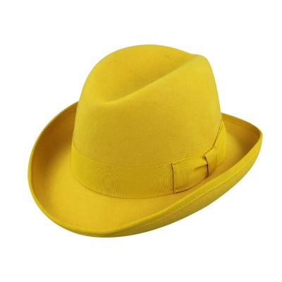 China 2021 Wholesale Rolled Binding Men's Ginger Homburg Hat Dent Crown Picture LiHua Brim Wool Felt Hat for sale