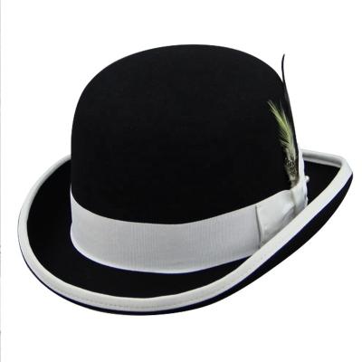 China Black And White Character LiHua Lovely Wool Felt Hats Feather Bowler Hats for sale