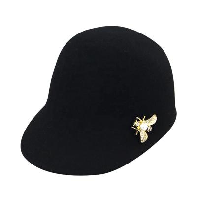 China Character LiHua High Quality Fashion Lady Hat Plain Bee Decoration Black Wool Felt Hat for sale