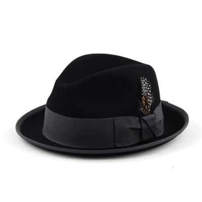 China LiHua Mens Fedora Hats Wool Felt Classical Design Formal Trilby Hat Fedora Hats With High Quality Formal Bow for sale