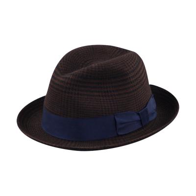 China LiHua Striped Dog Printing Grosgrain Band Bow 100% Wool Blue Felt Hat Fedora Hat For Men Custom Made for sale