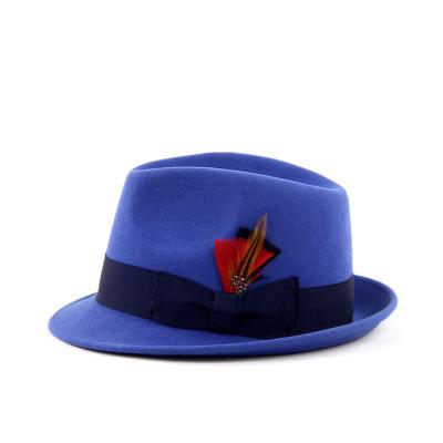 China Character LiHua New Style Trilby Hats Men Women Wool Blue Felt Fedora Trilby Hats for sale