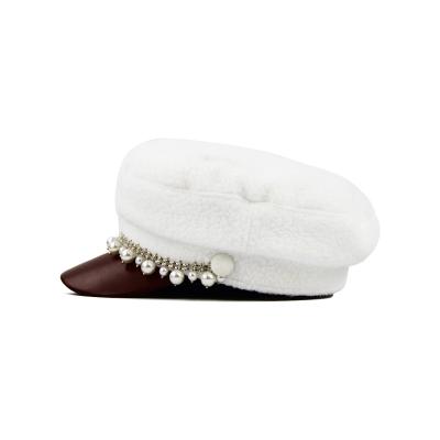 China LiHua striped--The pearl decoration cotton style beret hats white color beret hat for sale