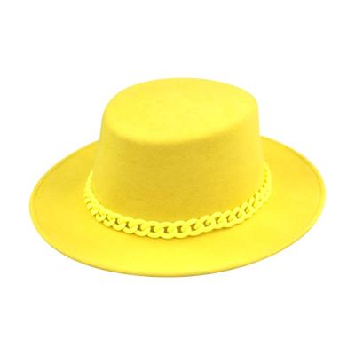 China Character LiHua Women Wide Brim Panama Style Straw Hat Yellow Custom Accessories Wool Chain Felt Hat for sale