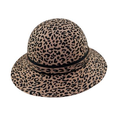 China Leopard Print Casual LiHua Band Bucket Wool Felt Cloche Hat Genuine Leather Wholesale for sale