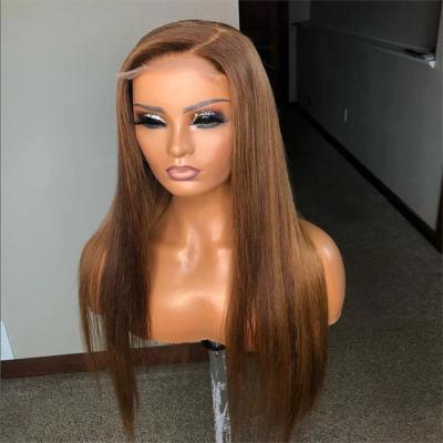 China Sale Brown 5*5 Closure Wig 100% Brazilian Virgin Hair Straight Top Straight Lace Front Wig For Black Women for sale