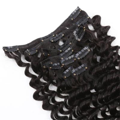 China Deep Wave Deep Wave Clip-in Natural Black Color Double Drawn Hair Extension Natural Wavy No Shedding No Tangle Dyalbe for sale