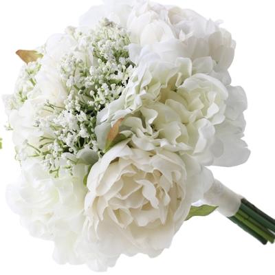 China Minimalist Bride Holding Silk Flower Wedding Simulation White Bouquet Flowers Peony Wholesale for sale