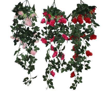 China Decor Hanging Home Wedding Rose Leave Flower Red Artificial Decorative Vine Event Decoration Gift Wholesale Price Room Wall Ceiling Runner for sale