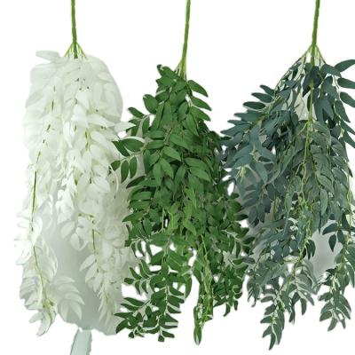 China Minimalist Plastic Artificial Plant Leaves Wholesale Willow Leaves Hanging Wall Decor Green for sale