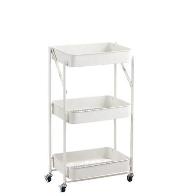 China Modern 3 tier pink metal utility rolling cart storage bathroom shelf kitchen organizer trolley cart for sale