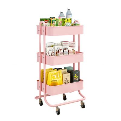 China Stainless steel 3-Tier High Quality Hot Sale Modern Metal Storage Rack Kitchen Serving Trolley Cart Kitchen Furniture for sale