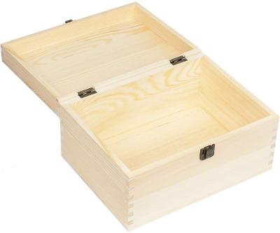 China Recyclable Wooden Box Pine Wood Box Unfinished Craft Stash Boxes With Hinged Lid for sale