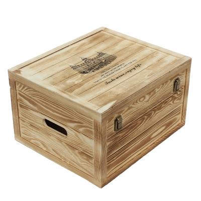 China Handmade Wine Box 6 Bottle Pine Wood Wine Bottle Gift Box Wooden Trunk Crate and Case for sale